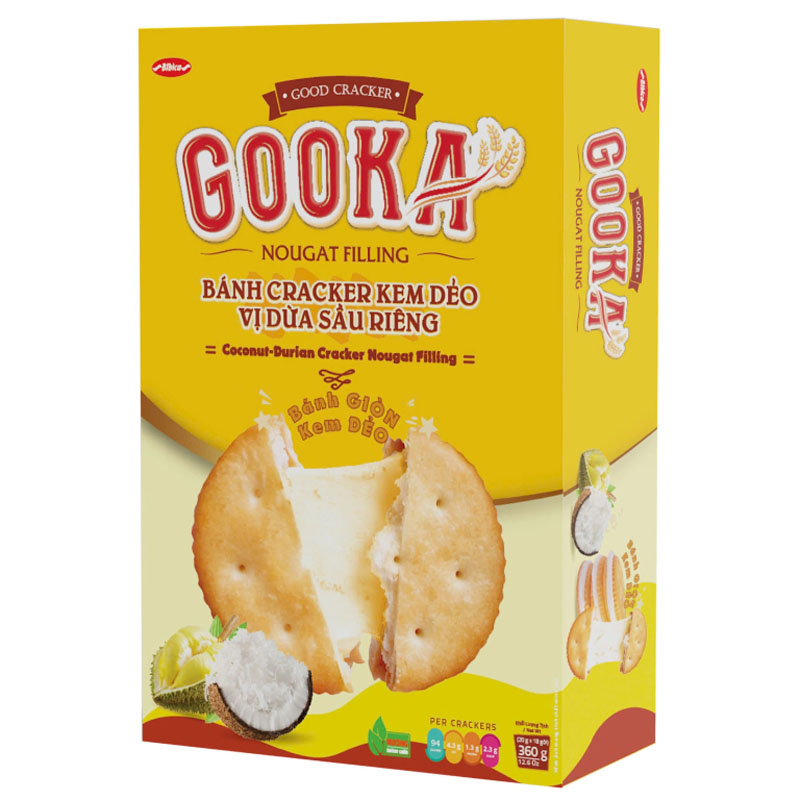 Bánh cracker vị dừa sầu riêng Bibica Gooka Nougat Filling hộp 360g