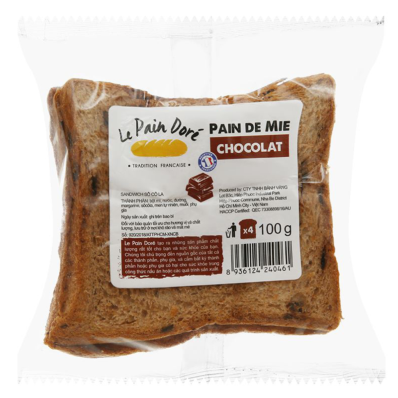 Bánh mì sandwich chocolate Le Pain Dore gói 100g 4 lát
