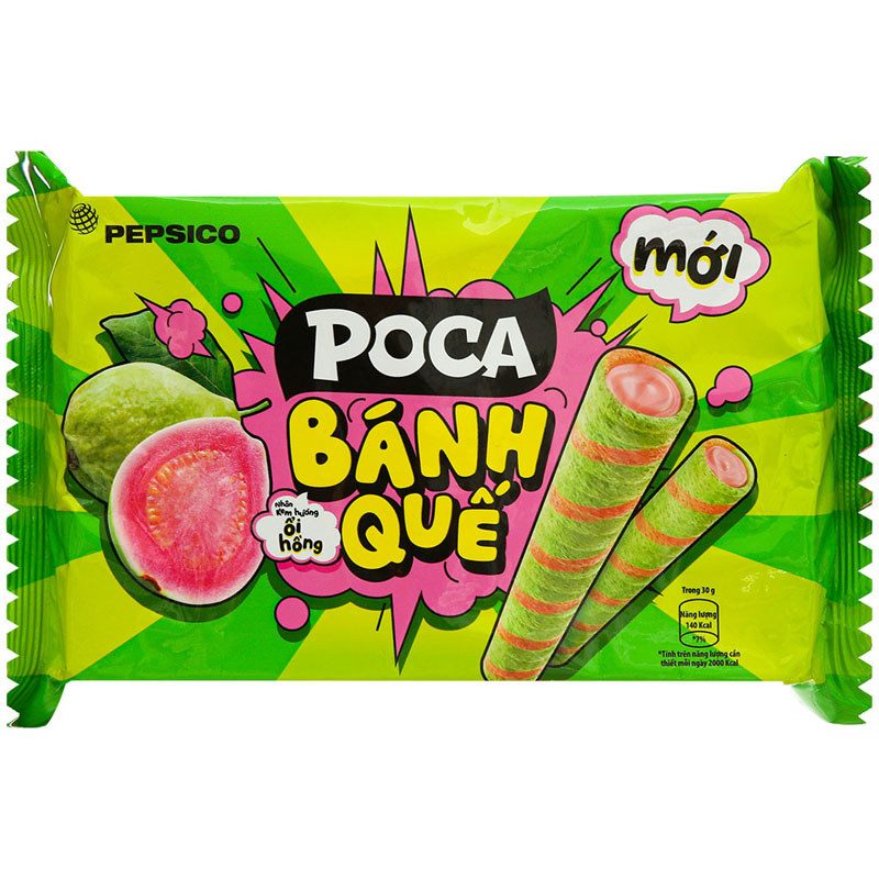 Bánh quế nhân kem hương ổi hồng Poca gói 115g