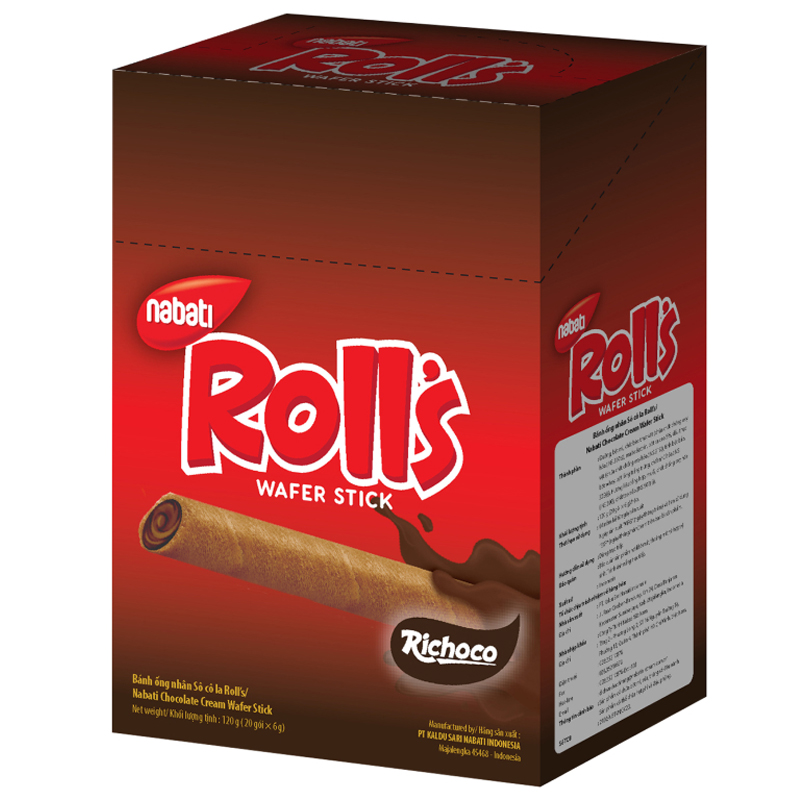 Bánh quế nhân socola Nabati Roll’s Wafer Stick hộp 120g