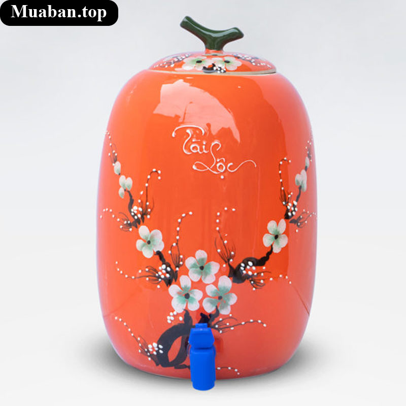 Bình sứ đựng nước tài lộc màu cam 10 lít