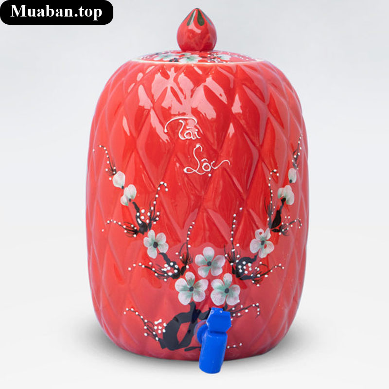 Bình sứ đựng nước tài lộc màu đỏ 10 lít