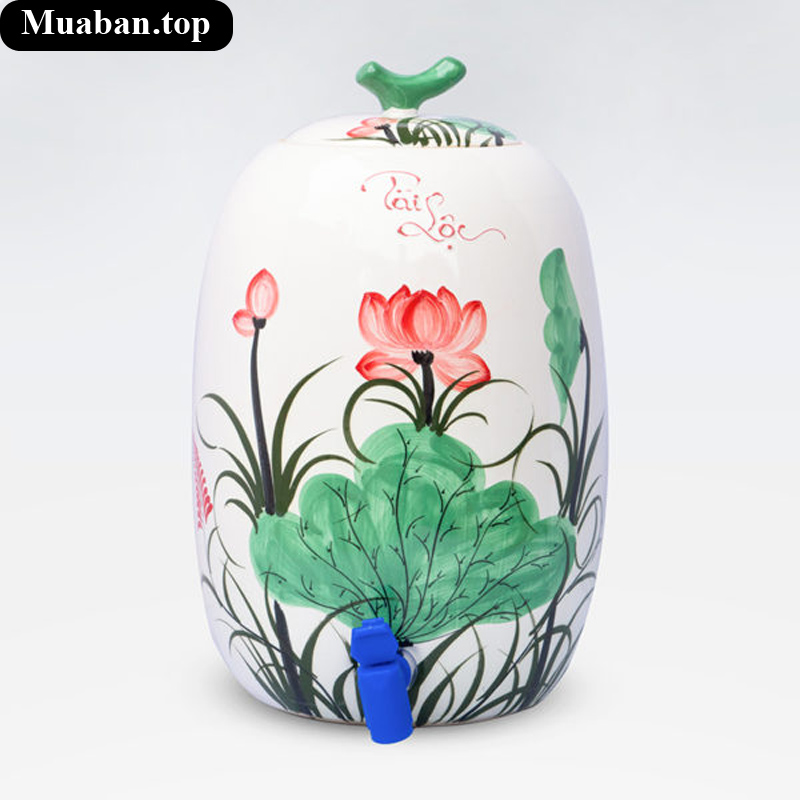 Bình sứ đựng nước tài lộc màu trắng 10 lít