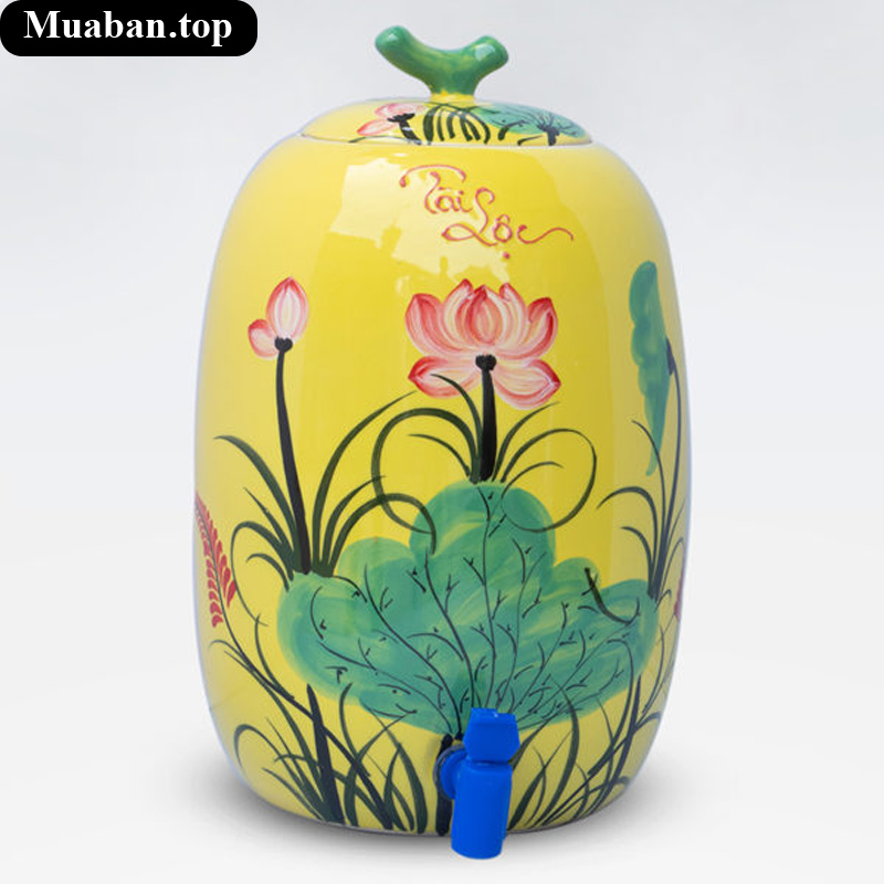 Bình sứ đựng nước tài lộc màu vàng 10 lít