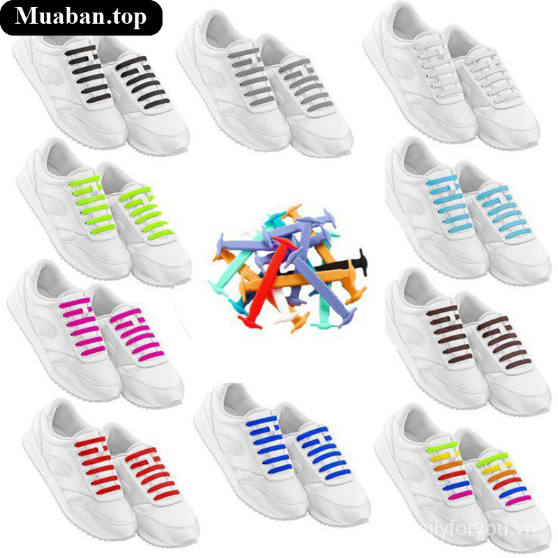 Bộ 16 đầu nối dây giày bằng silicone co giãn nhiều màu 2