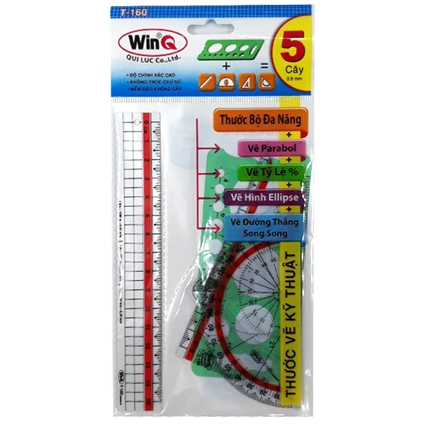 Bộ 5 Cây Thước Dẻo Trắng WinQ T160 cho học sinh