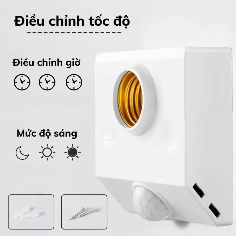 Chuôi đèn cảm biến gắn tường nhiều chế độ sáng và hẹn giờ