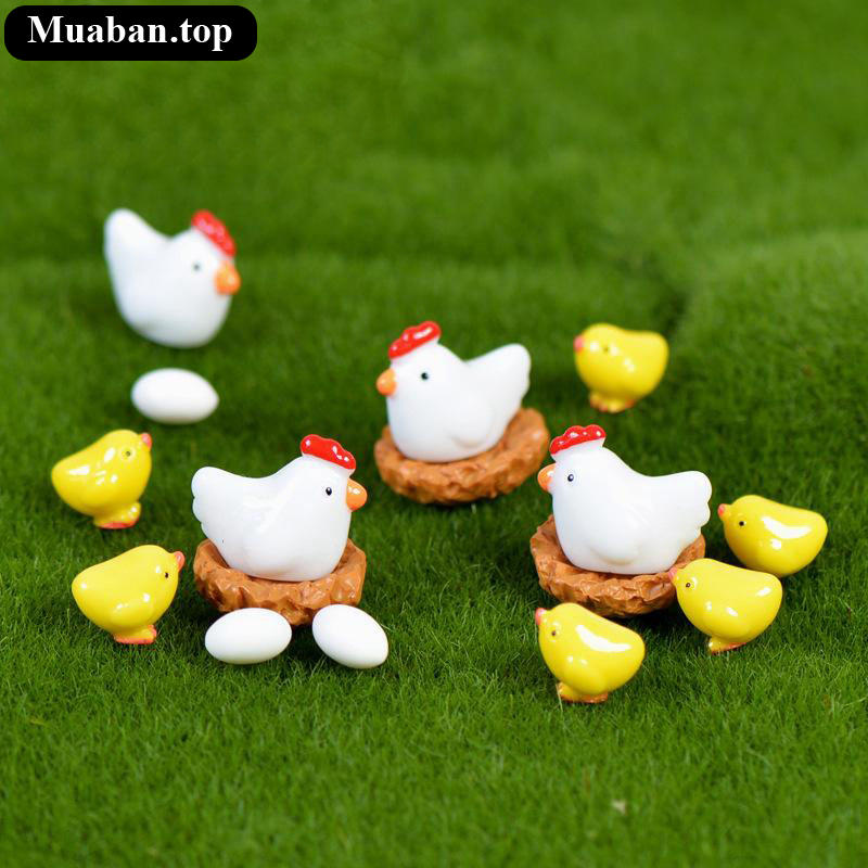 Đàn gà tiểu cảnh bằng gốm mini