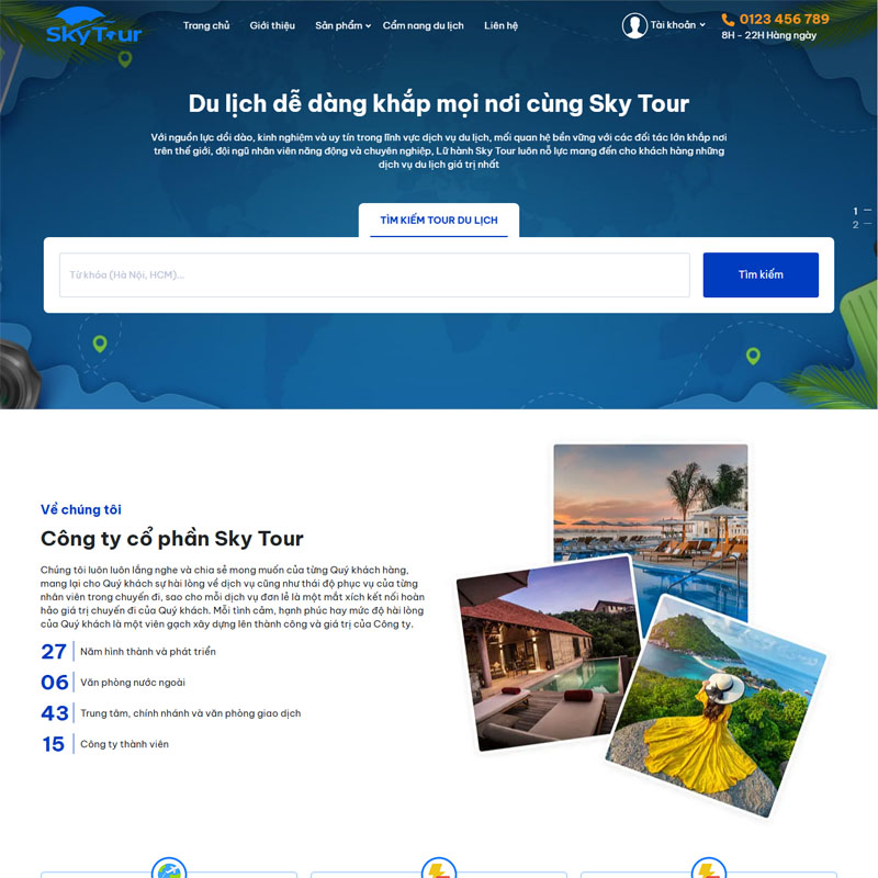 Mẫu giao diện website đặt chuyến du lịch Skytour dành cho WordPress