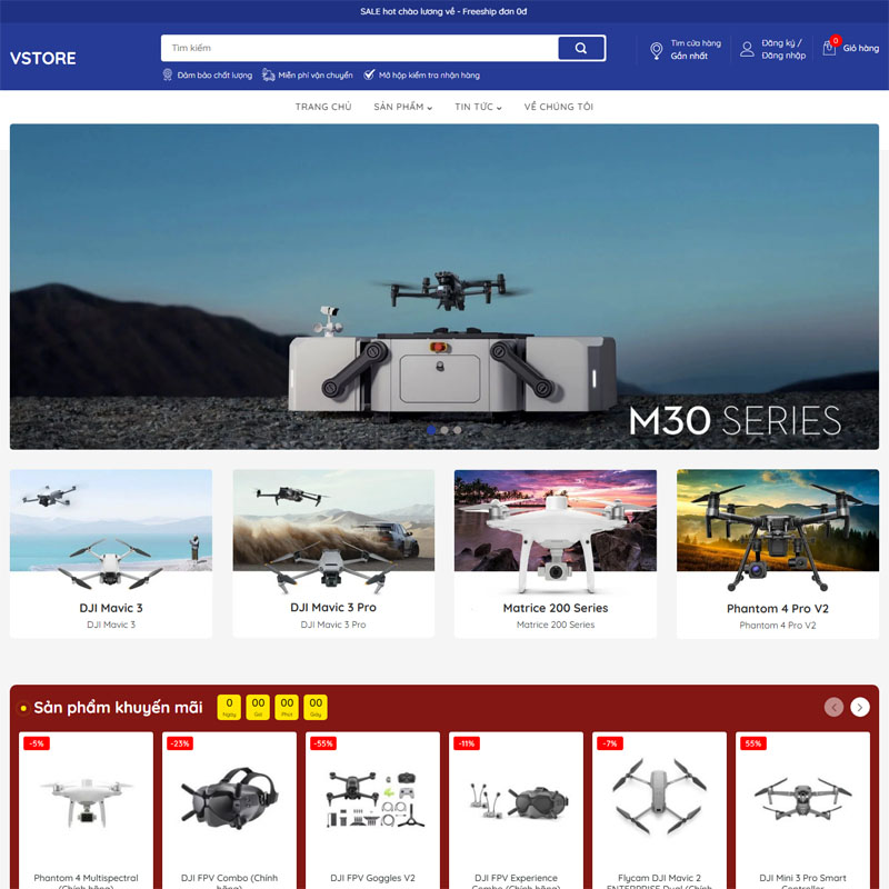 Mẫu giao diện website kinh doanh Drone Flycam Vstore dành cho WordPress