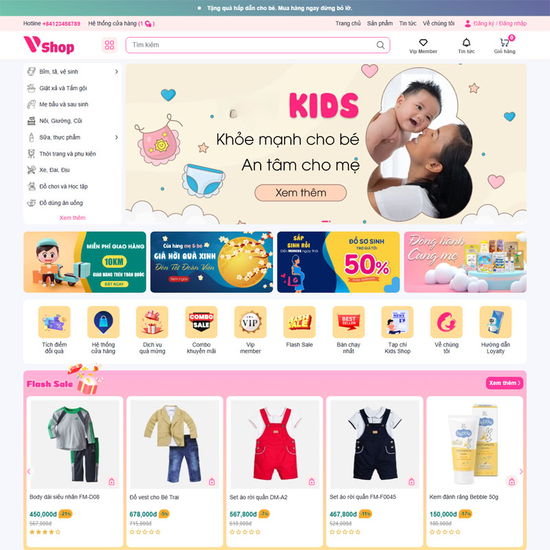 Mẫu giao diện website kinh doanh thời trang trẻ em vshop dành cho WordPress