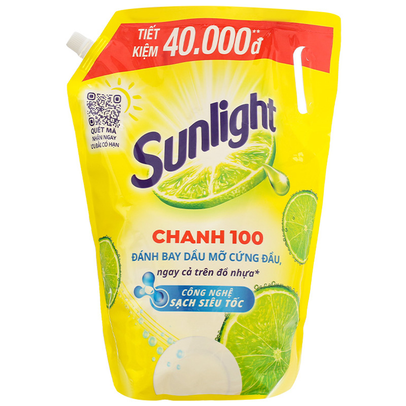 Nước rửa chén Sunlight Chanh 100 túi 3.38 lít