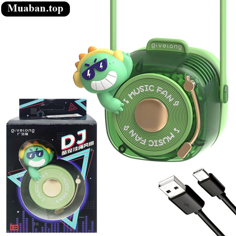 Quạt Đeo Cổ Mini Givelong GL120123 DJ Music Xanh Lá