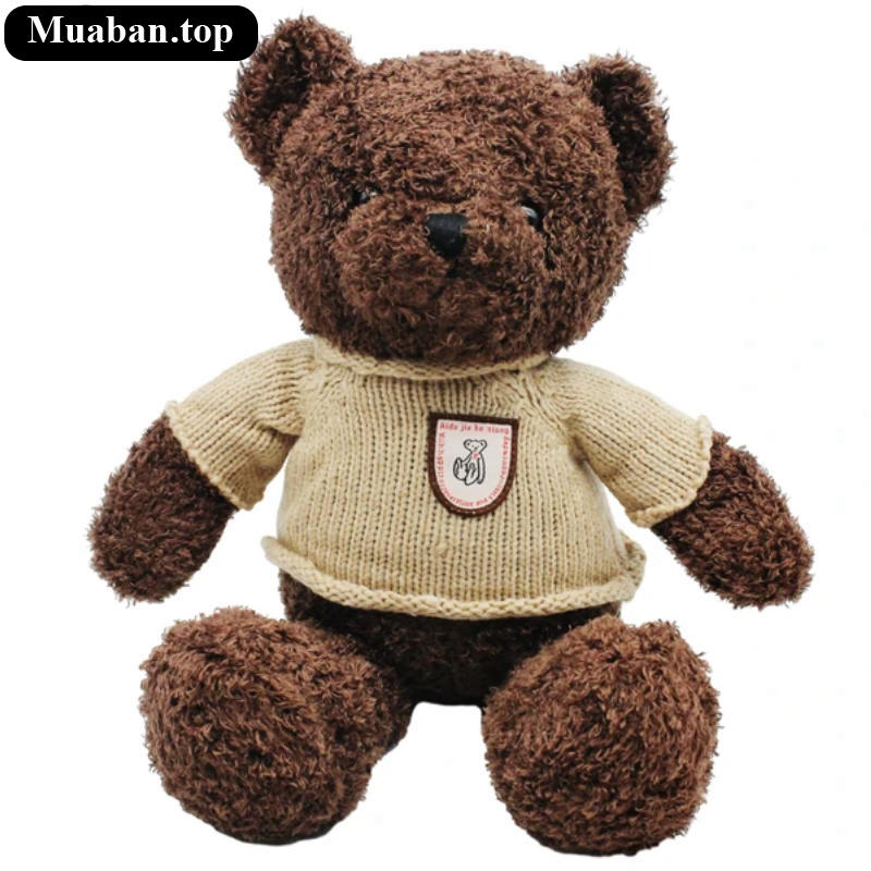 Thú Bông Gấu Teddy Nâu Đậm 50 cm Mặc Áo Len
