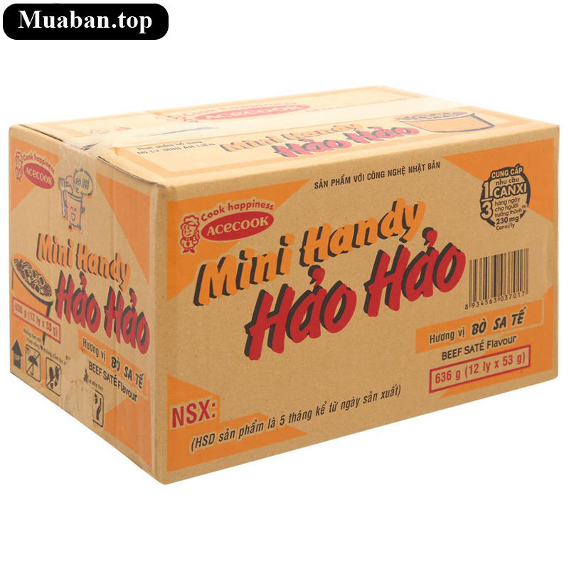 Thùng 12 ly mì ăn liền Mini Handy Hảo Hảo vị bò sa tế 53g