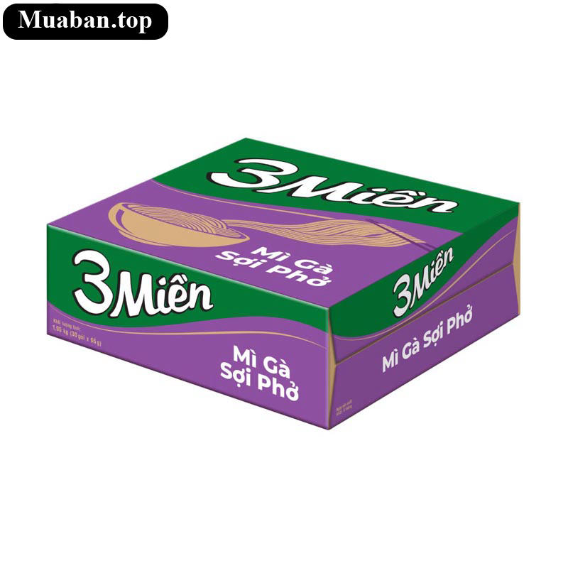 Thùng 30 gói mì 3 Miền gà sợi phở gói 65g