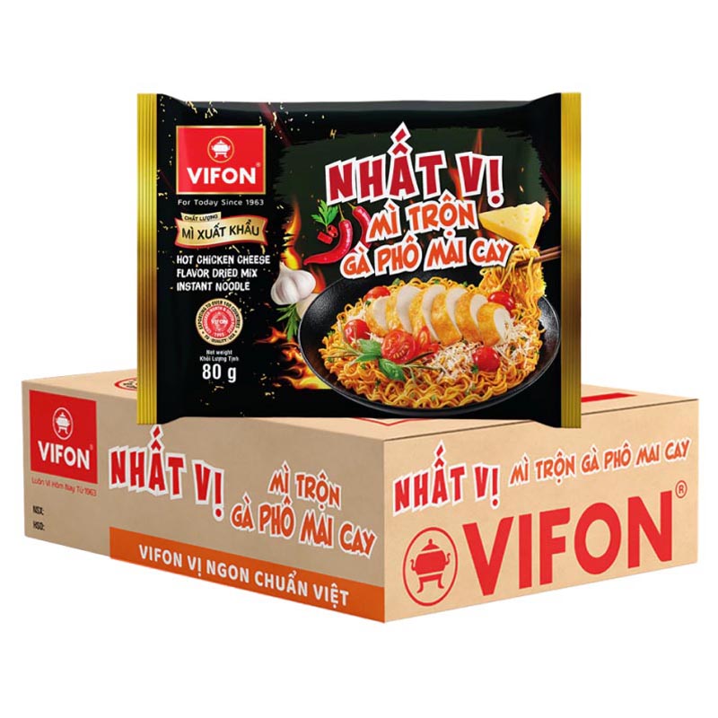 Thùng 30 gói mì trộn Vifon Nhất Vị gà cay phô mai 80g