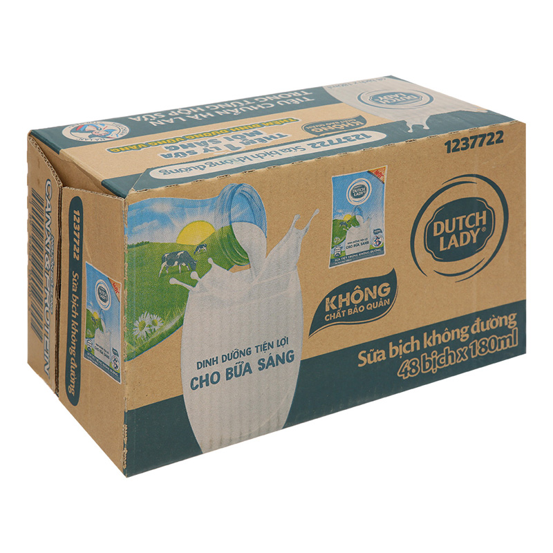 Thùng 48 bịch sữa tiệt trùng không đường Dutch Lady 180ml