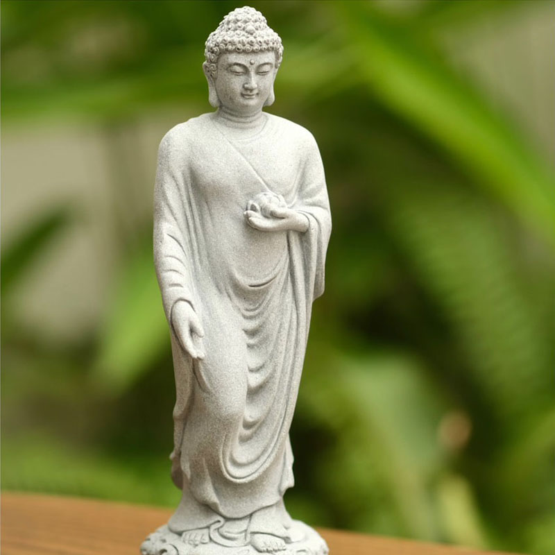 Tượng Đức Phật Thích Ca bước chân an lạc đá sa thạch 20cm