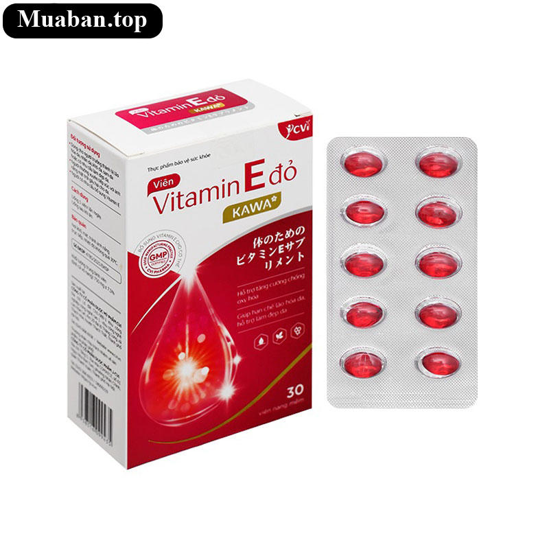 Vitamin E đỏ Kawa hạn chế lão hóa, làm đẹp da hộp 30 viên