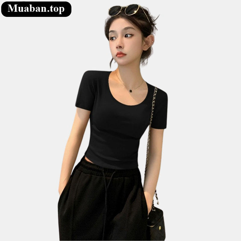 Áo thun nữ croptop cổ vuông tay ngắn nhỏ nhắn xinh xắn 2