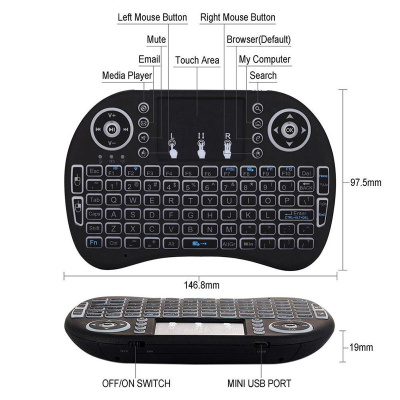 Bàn phím kiêm chuột mini cảm ứng không dây I8 cho Ps4, Google, Android, Tv Box, chơi game 5