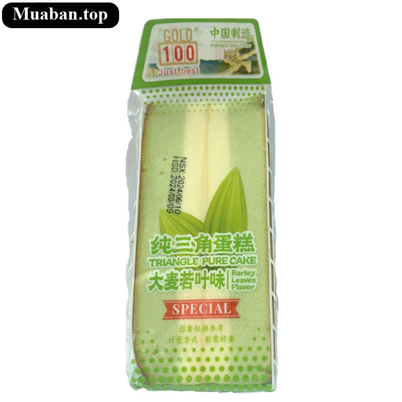 Bánh bông lan tươi tam giác vị lá lúa mạch GOLD100 gói 100g Bánh bông lan tươi tam giác vị lá lúa mạch GOLD100 gói 100g