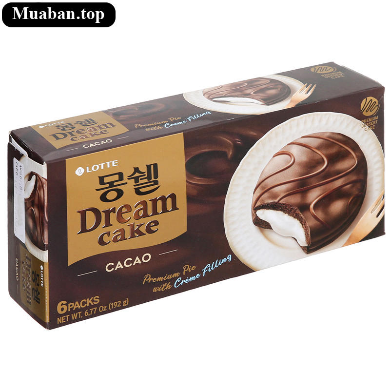 Bánh chocopie Lotte Dream Cake vị ca cao hộp 192g 6 cái Bánh chocopie Lotte Dream Cake vị ca cao hộp 192g 6 cái