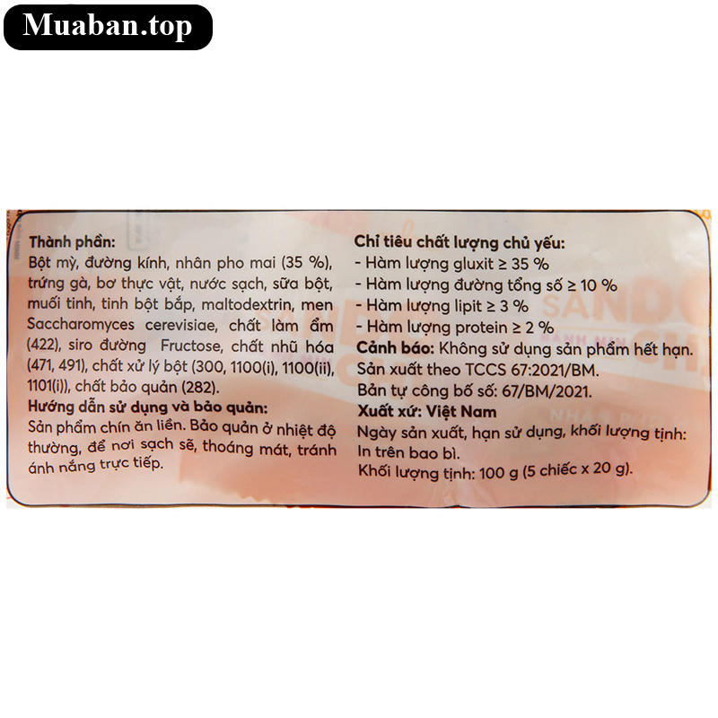 Bánh mịn nhân phô mai Sandochi Bảo Minh gói 100g 3