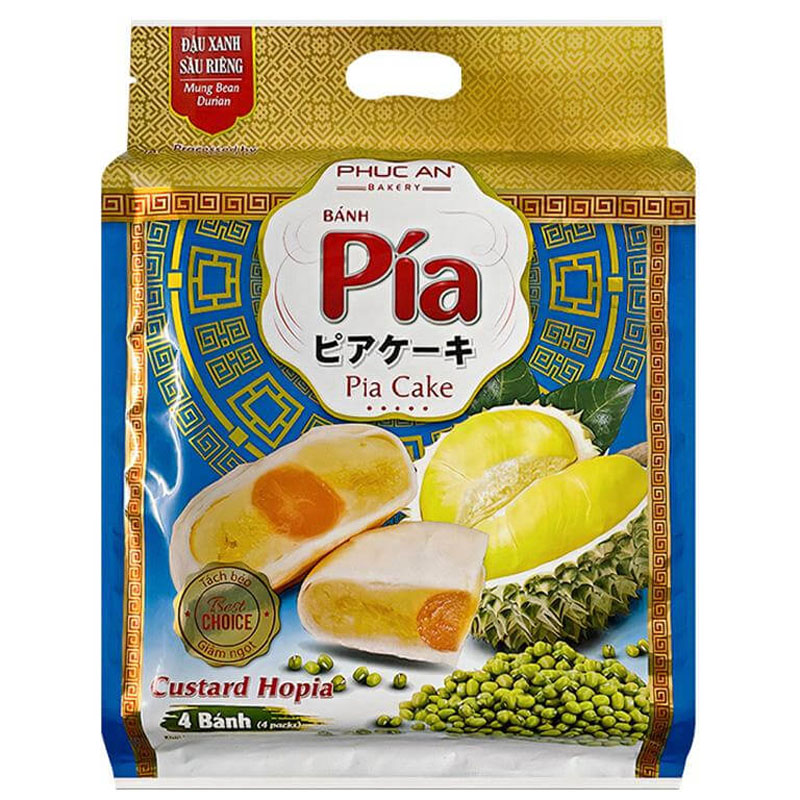 Bánh pía đậu xanh sầu riêng 1 trứng Phúc An gói 500g 4 cái