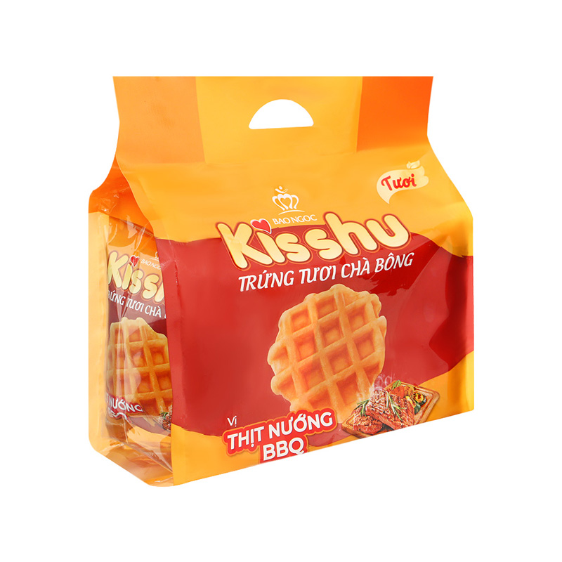 Bánh trứng tươi chà bông vị BBQ Kisshu gói 96g Bánh trứng tươi chà bông vị BBQ Kisshu gói 96g