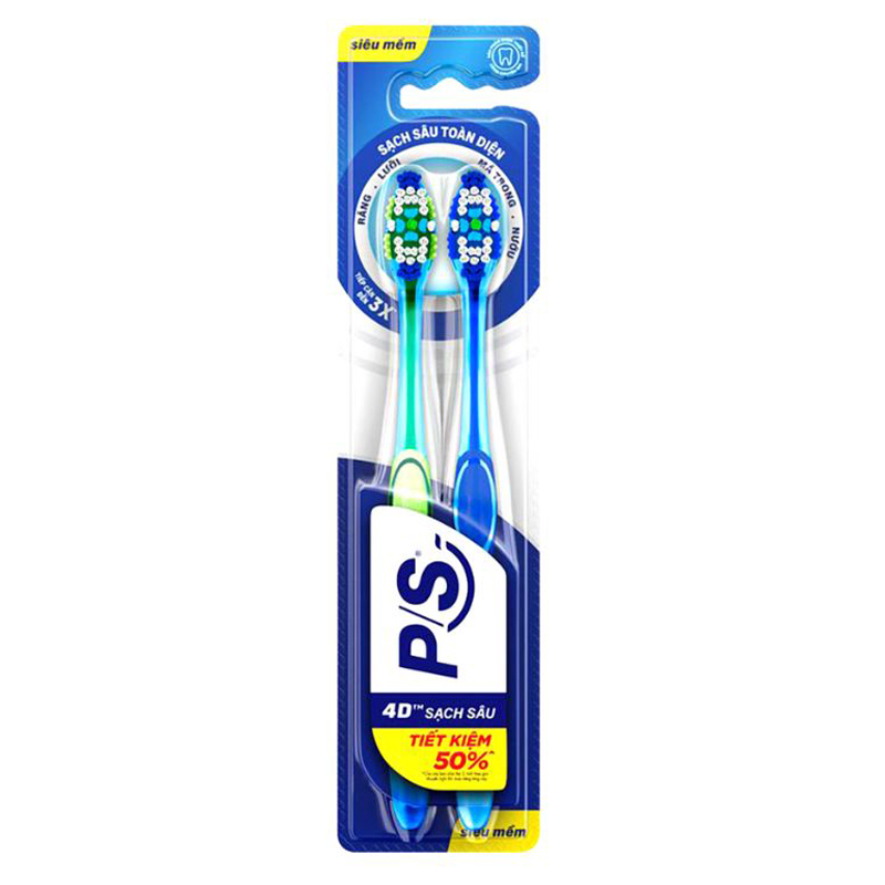 Bộ 2 bàn chải đánh răng PS 4D sạch sâu Bộ 2 bàn chải đánh răng PS 4D sạch sâu