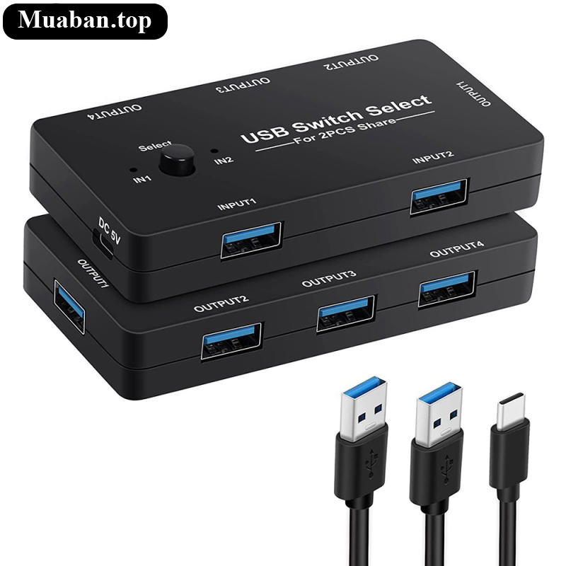 Bộ chuyển đổi chia sẻ 4 cổng usb cho 2 thiết bị máy tính và tivi box