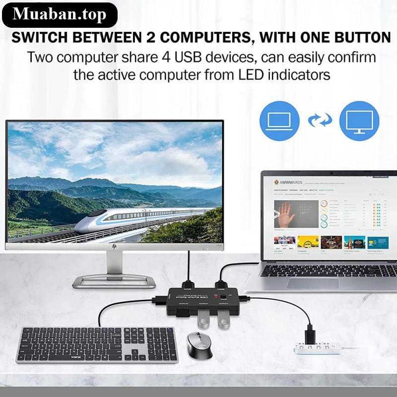 Bộ chuyển đổi chia sẻ 4 cổng usb cho 2 thiết bị máy tính và tivi box 5