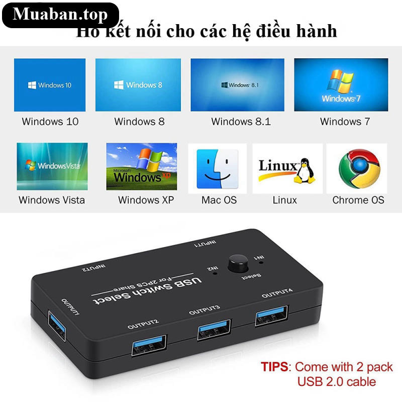 Bộ chuyển đổi chia sẻ 4 cổng usb cho 2 thiết bị máy tính và tivi box 6