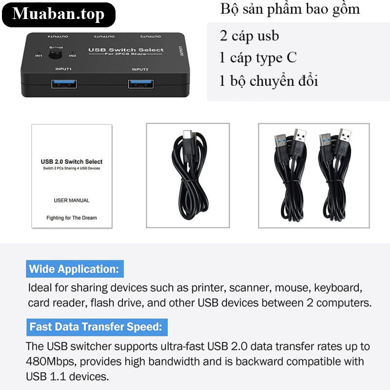 Bộ chuyển đổi chia sẻ 4 cổng usb cho 2 thiết bị máy tính và tivi box 7