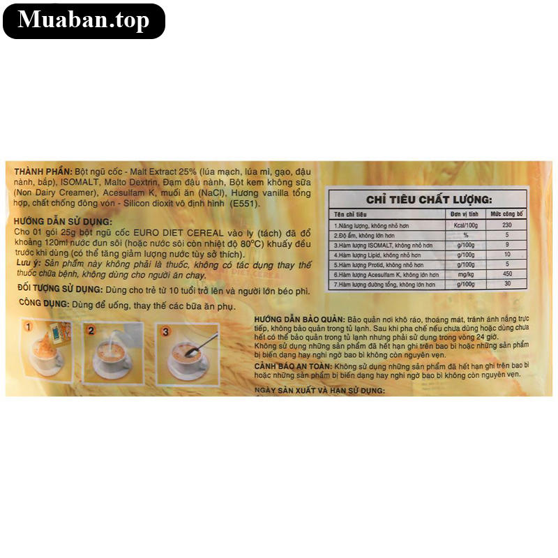 Bột ngũ cốc ăn kiêng Euro Cereal gói 500g 3