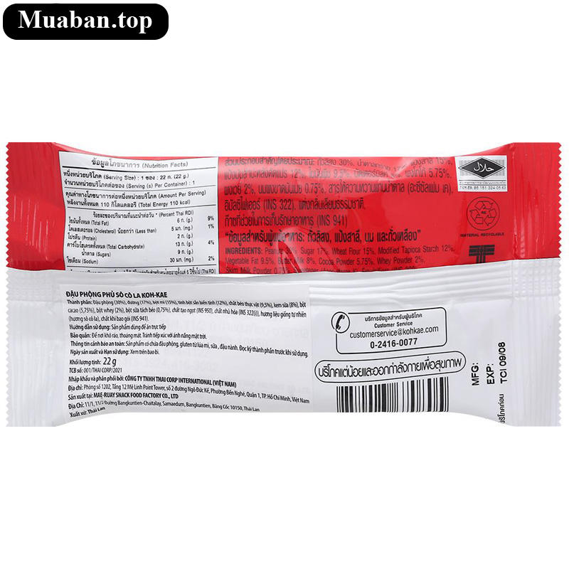 Đậu phộng phủ socola Koh-Kae gói 22g 2