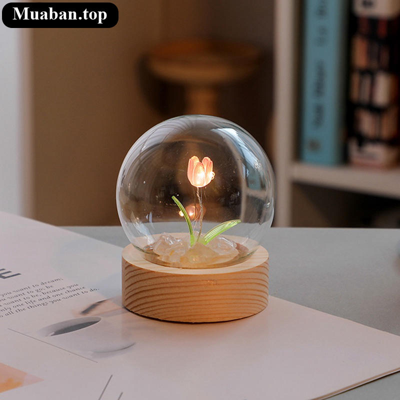 Đèn trang trí đế gỗ những bông hoa nhỏ 2