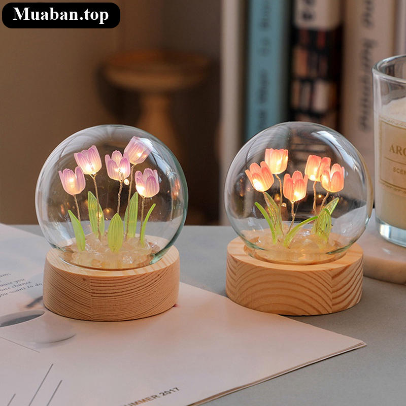 Đèn trang trí đế gỗ những bông hoa nhỏ 3