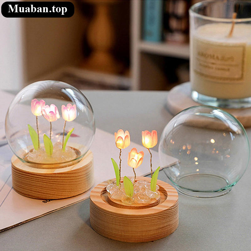 Đèn trang trí đế gỗ những bông hoa nhỏ 4
