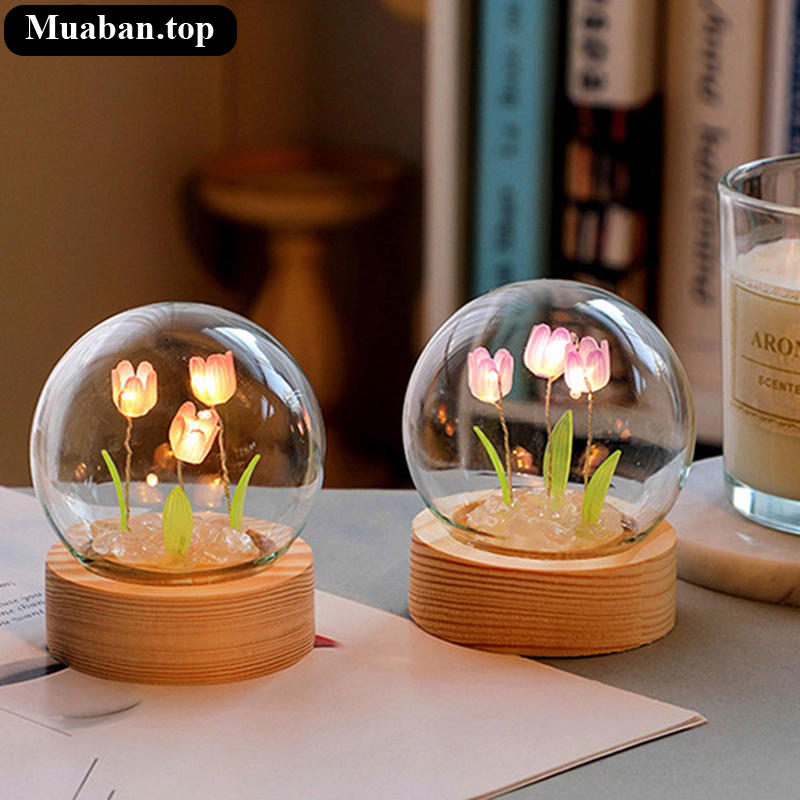 Đèn trang trí đế gỗ những bông hoa nhỏ 5