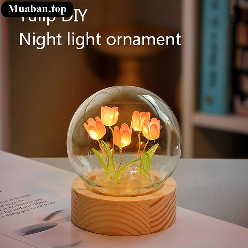 Đèn trang trí đế gỗ những bông hoa nhỏ 6