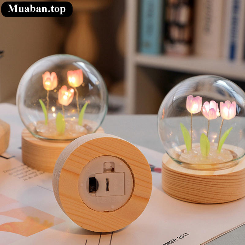 Đèn trang trí đế gỗ những bông hoa nhỏ 8