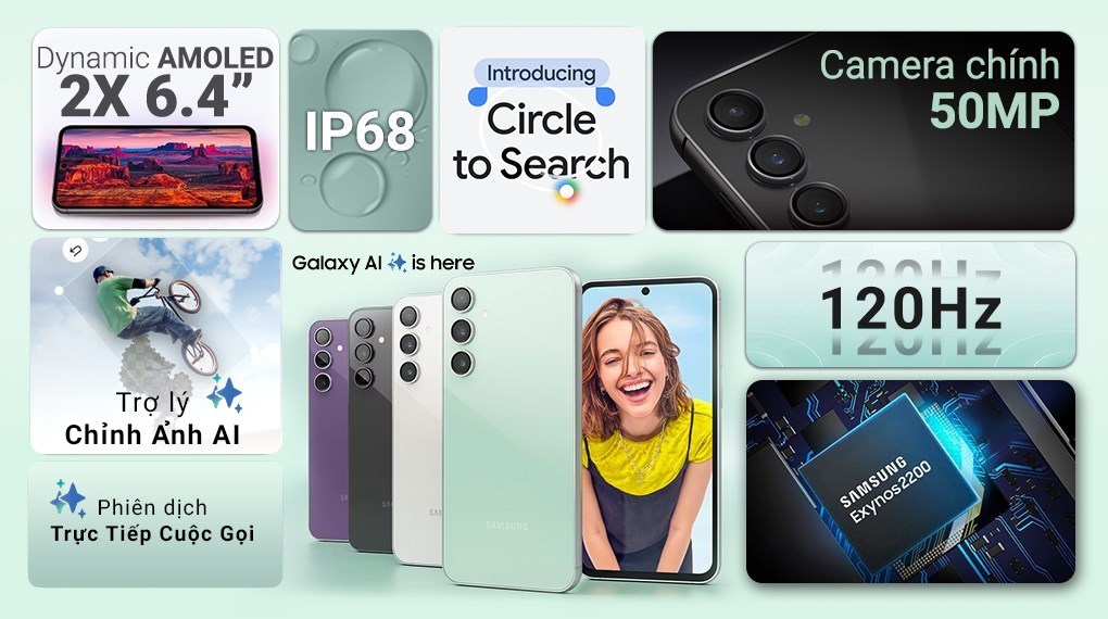 Điện thoại Samsung Galaxy S23 FE 5G 8GB 128GB Tím và Xám 22