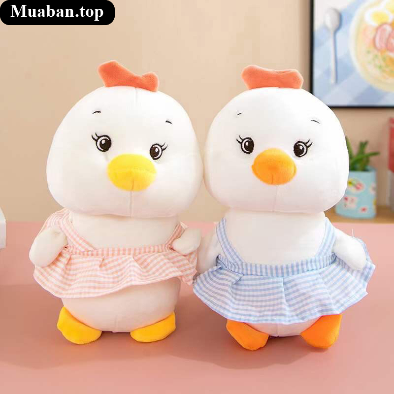 Gấu bông đồ chơi dành cho bé gà mặc váy kẻ