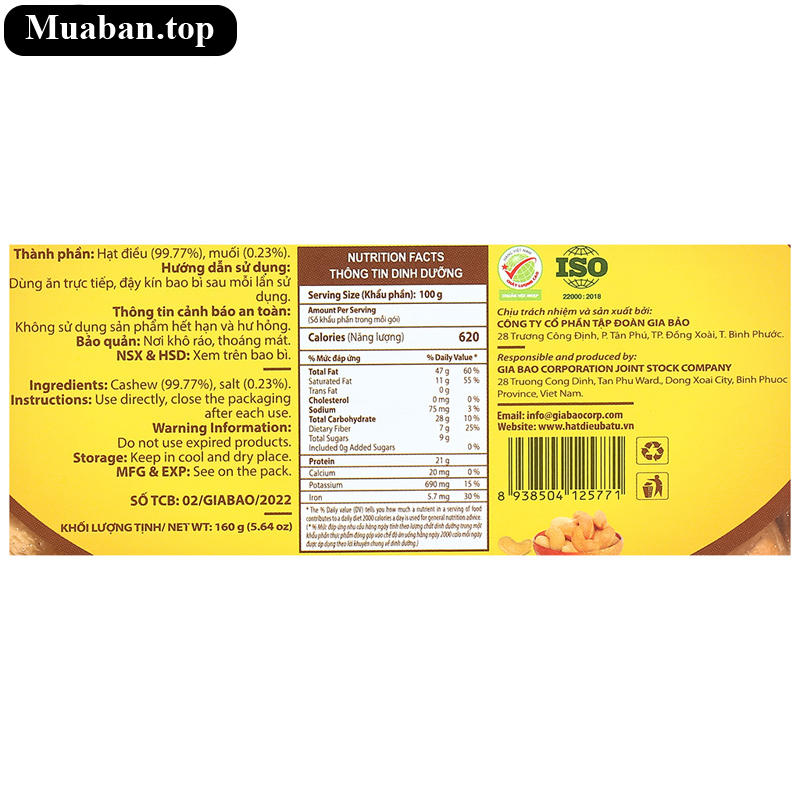 Hạt điều bóc vỏ Bà Tư Bình Phước hộp 160g 4