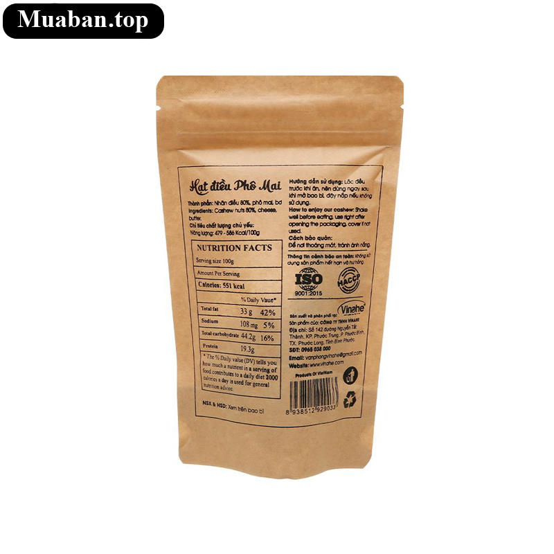 Hạt điều phô mai Vinahe gói 70g 2