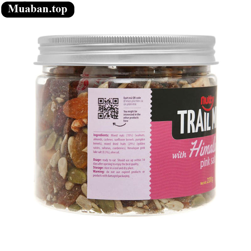 Hạt hỗn hợp vị muối hồng Nutty Trailmix hũ 220g 4