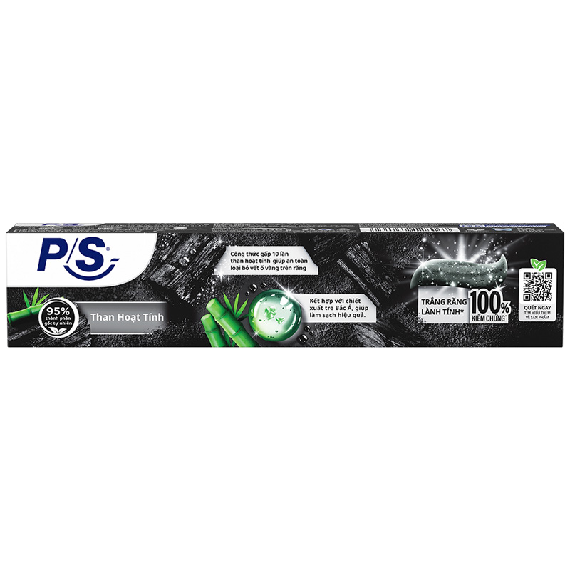 Kem đánh răng PS trắng răng than hoạt tính 230g